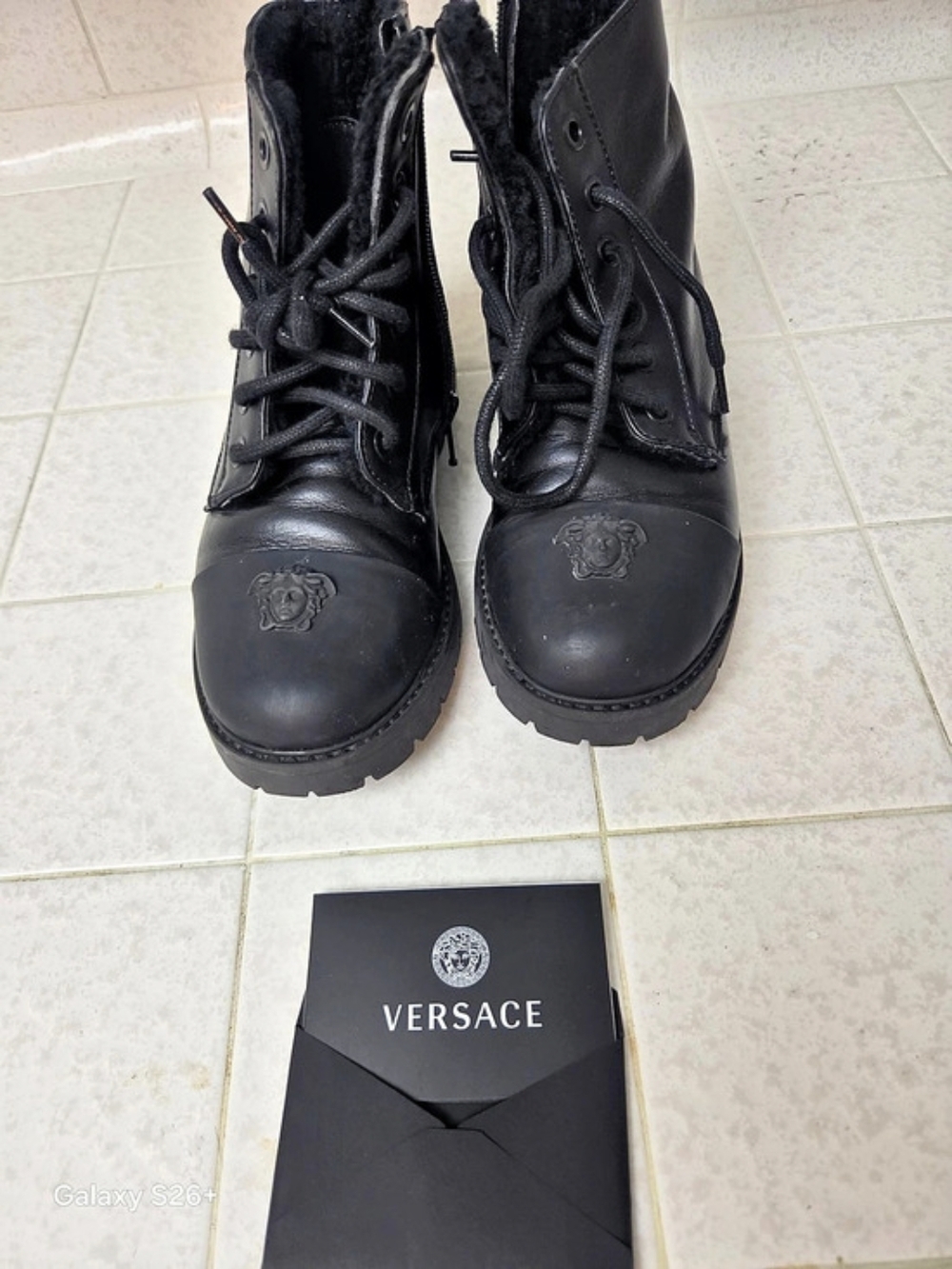 Versace Medusa Shearling-Lined Combat Boots Black Combat Boots EU 34